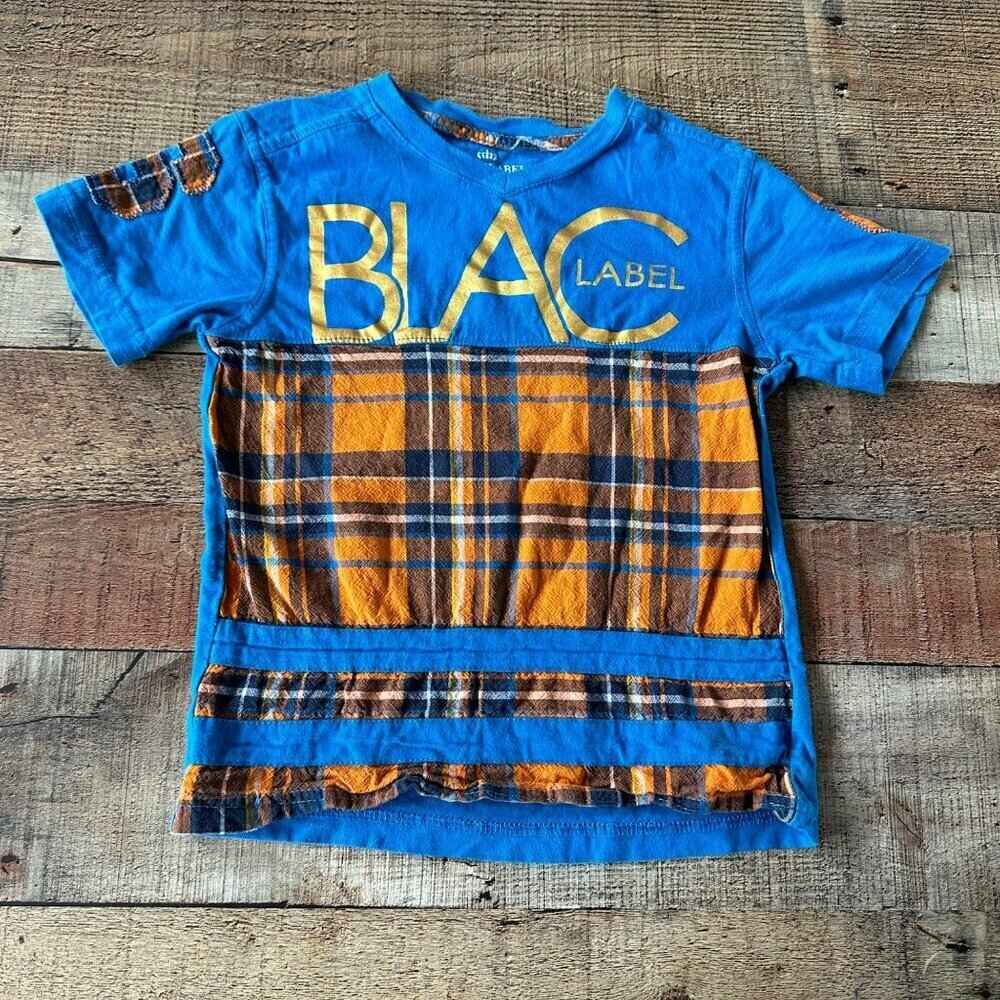 Blac Label Boys Orange and Blue Plaid Short Sleeve T-shirt Tee -5/6
